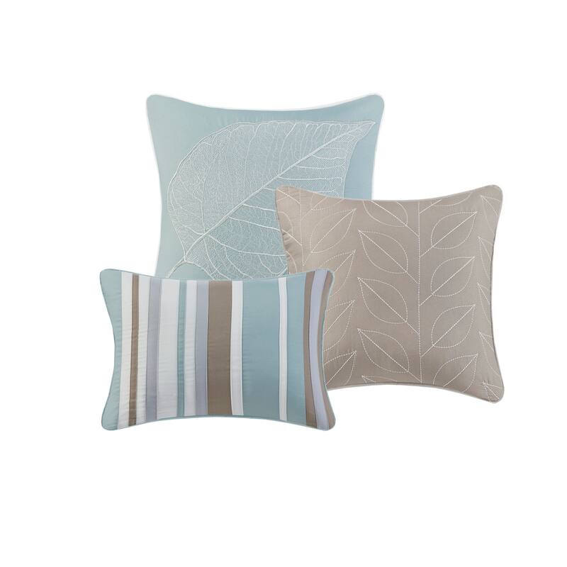GDF Studio - Leaf Embroidered Reversible Quilt Set with Decorative Pillows