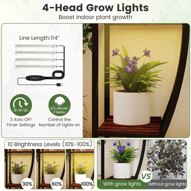 Costway 63” Tall 10-Tier Indoor Plant Stand with Grow Lights for - See Details