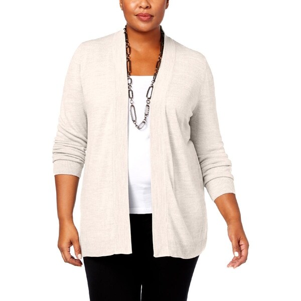Karen Scott Womens Plus Ribbed Trim Long Sleeves Cardigan Sweater