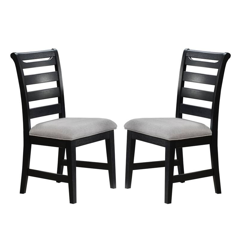 Set of 2 Upholstered Dining Chairs with Ladder-back in Black and Gray - Black/Gray - Set of 2