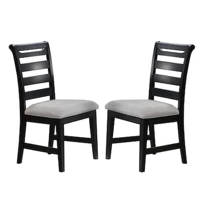 Set of 2 Upholstered Dining Chairs with Ladder-back in Black and Gray