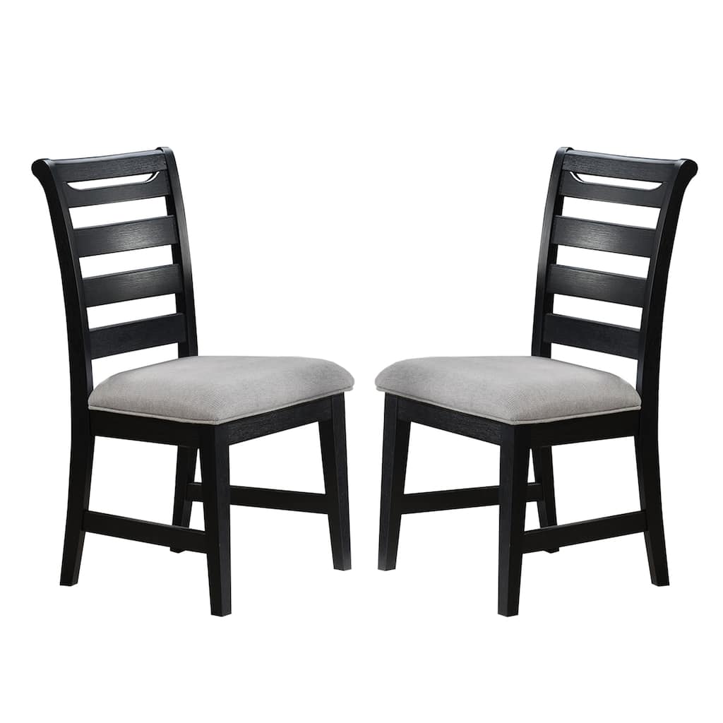 Set of 2 Upholstered Dining Chairs with Ladder-back in Black and Gray