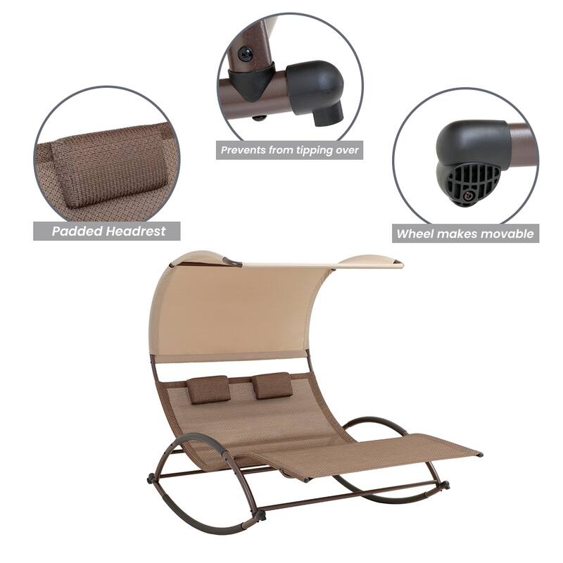 VredHom Outdoor Double Chaise Lounge Rocking Bed - 67.3" L x 54.5" W x 65.7" H