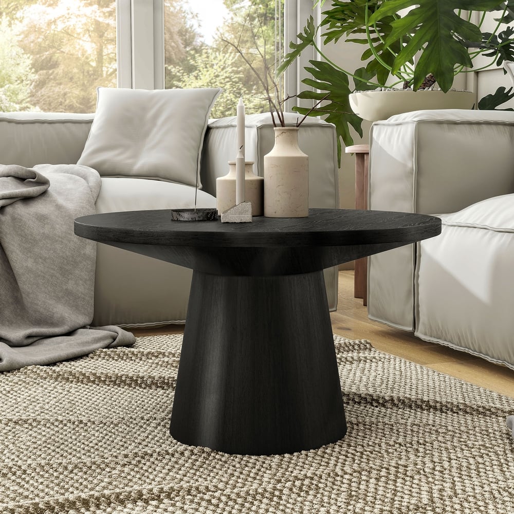 Furniture of America Vitten Modern Round Solid Wood Pedestal Coffee Table