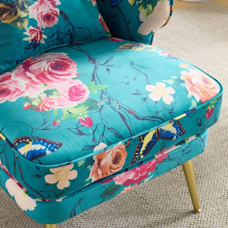 Mid Century Modern Upholstered Reading Chair with Lumbar Pillow, Gold Metal Legs, Small Space Friendly for Living Room Bedroom