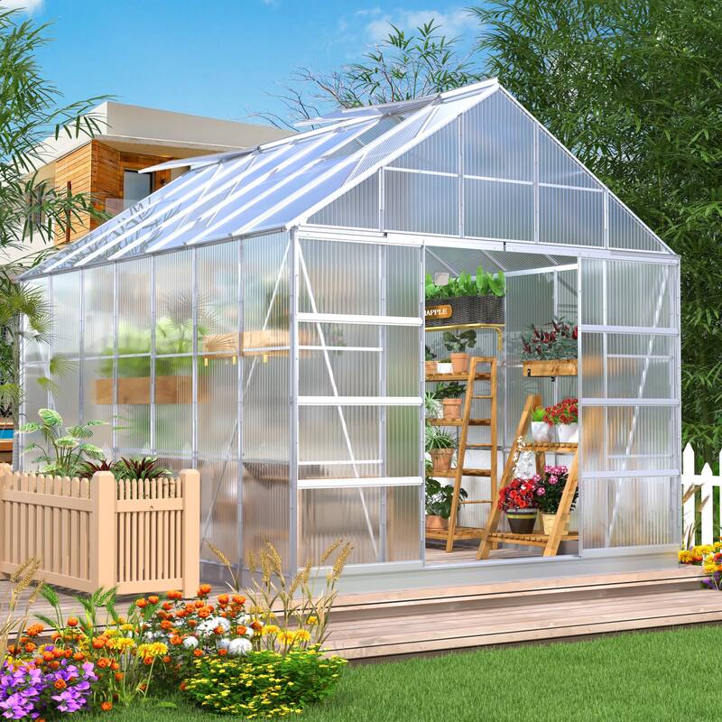 Outdoor 12' x 10' Outdoor Walk-in Hobby Greenhouse for Plants - 10*12