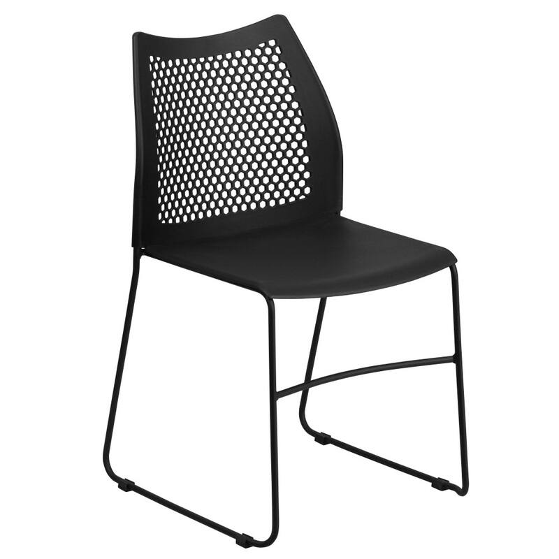 5 Pack 661 lb. Capacity Stack Chair with Air-Vent Back and Sled Base - Black