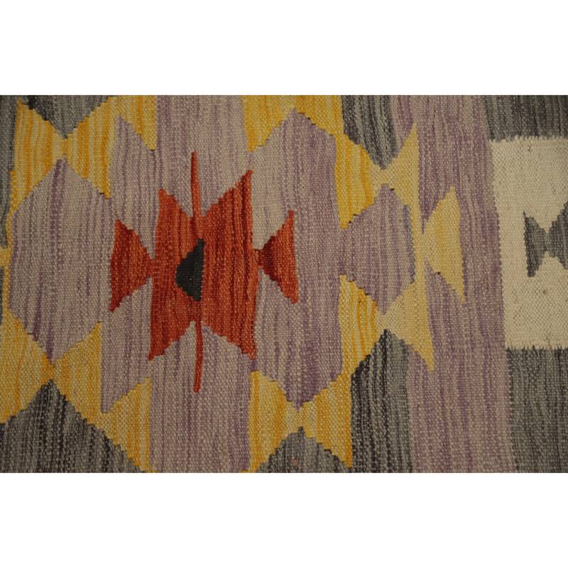 Hand Woven Oriental 100% Wool Carpet Southwestern Tribal Greys & Charcoal Kilim Area Rug - 7' 10'' X 4' 10''