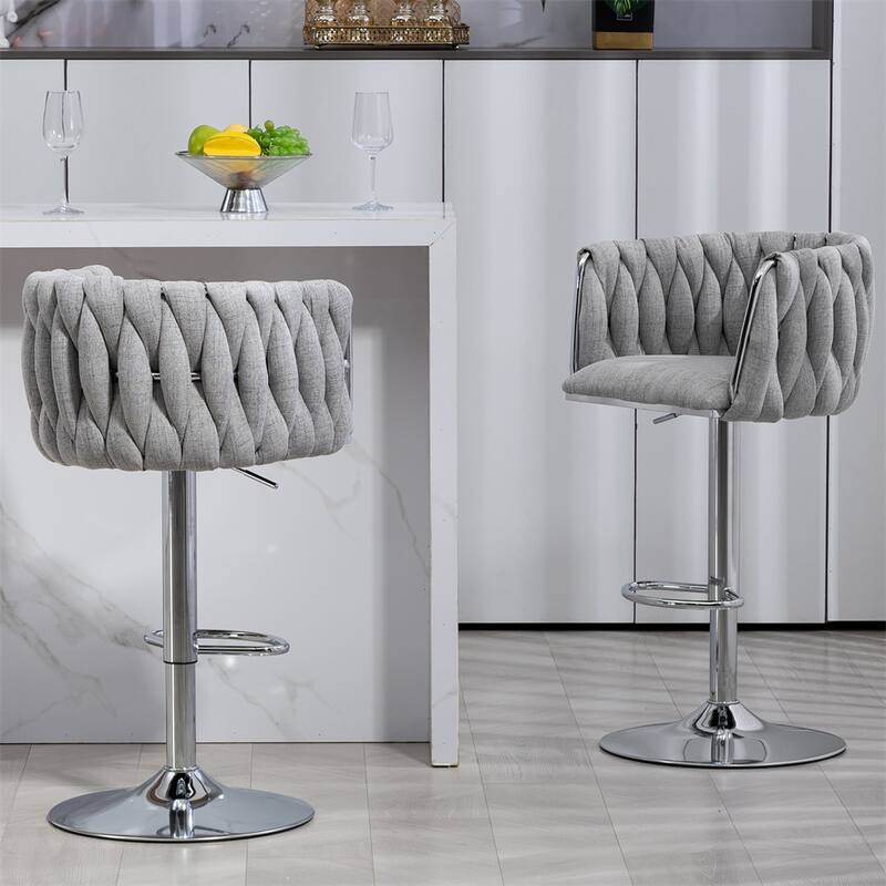 Adjustable Height Fabric Swivel Bar Stools w/ Back & Footrest,Set of 2