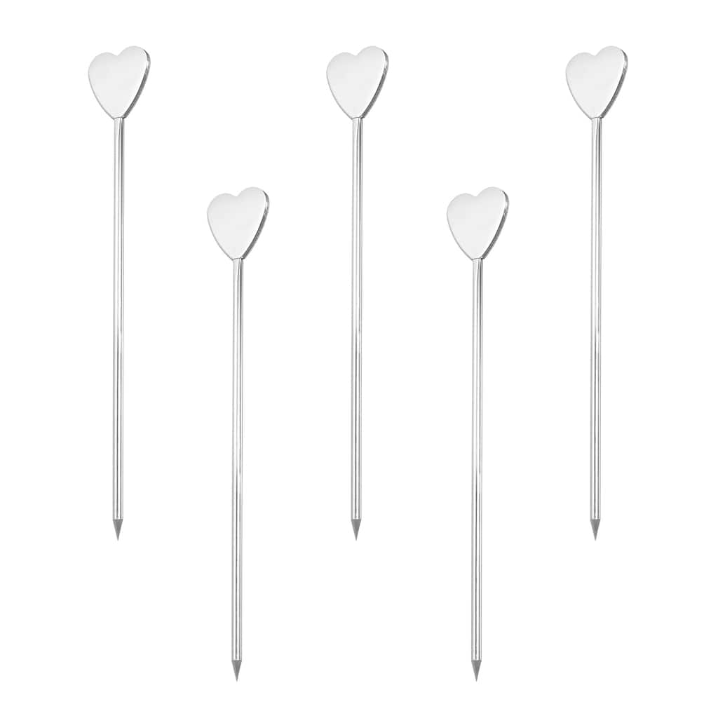 Metal Cocktail Toothpicks Heart Shape Drink Picks Cocktail Skewer 10Pcs (Silver) - Silver - 4.41"