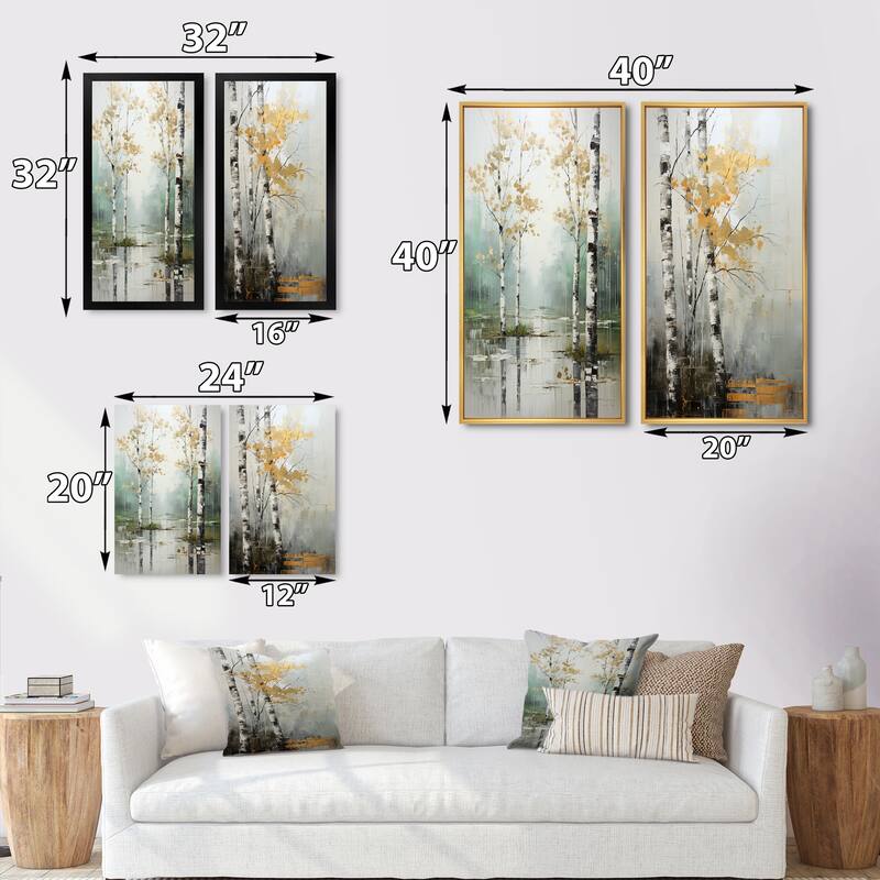 Designart "Birch Woods Ethereal Elegance" Tree Birch Framed Wall Art Set Of 2 - Blue Wall Art Set Of 2