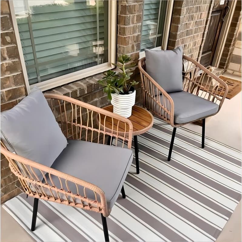 Moasis 3 Pieces Outdoor Wicker Rattan Patio Conversation Bistro Set