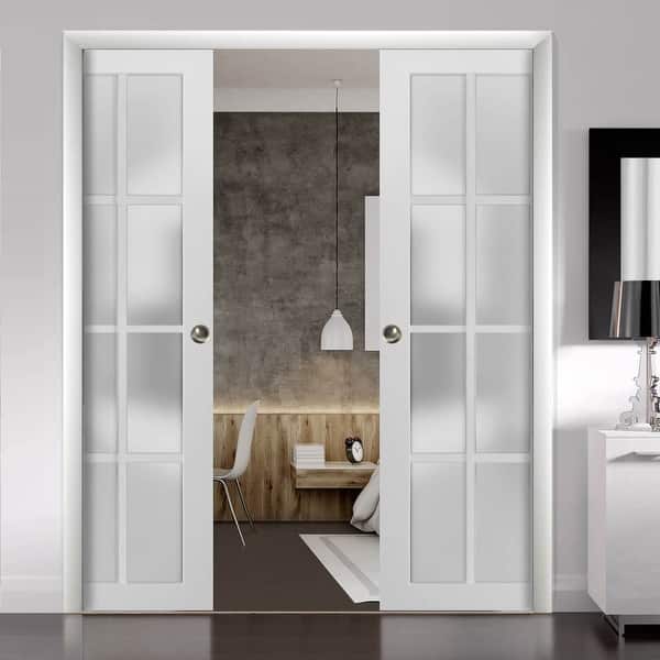 Sliding French Double Pocket Doors Frosted Glass 12 Lites/ Felicia 3312 White - On Sale - Overstock - 32677955