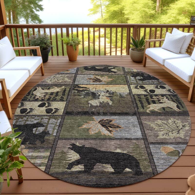 Machine Washable Indoor/ Outdoor Lodge Impressions Chantille Rug - Black - 8' x 8'