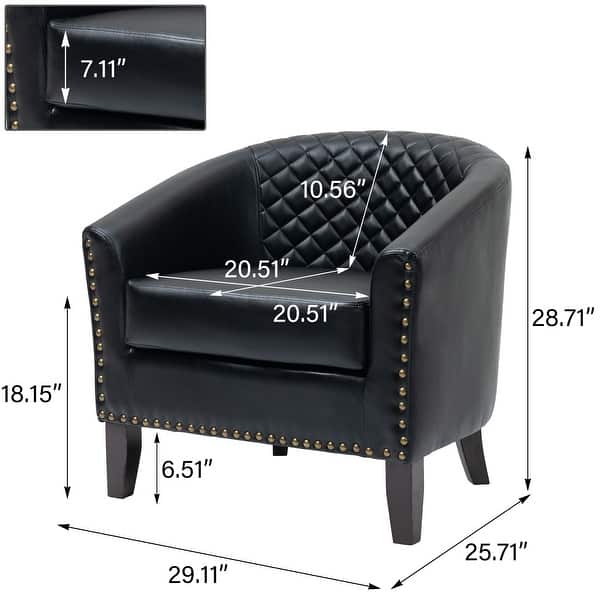 dimension image slide 0 of 9, Axia Barrel PU Leather Accent Chair with Nailhead Trim