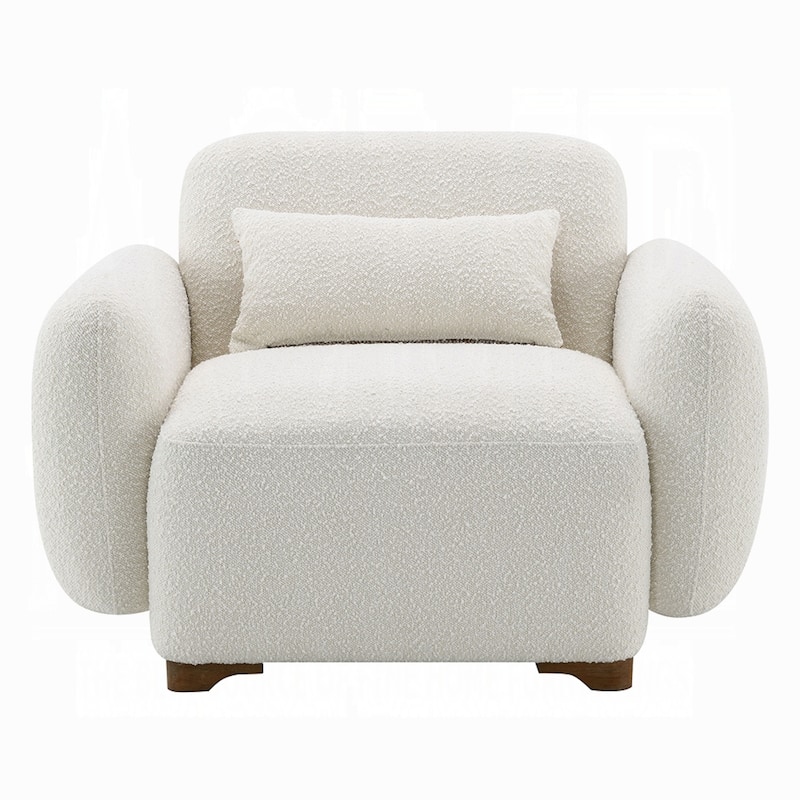Loem Sofa Chair w Accent Pillow, Box Style Seat, Beige Boucle Fabric