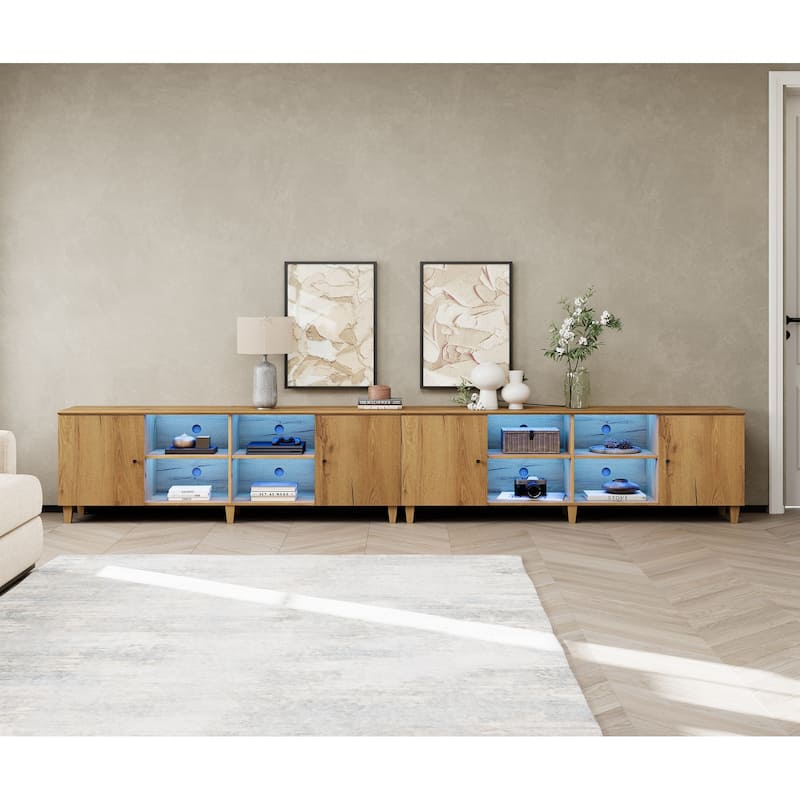 WAMPAT Wooden TV Stand with Doors, Mid-Century Entertainment Center