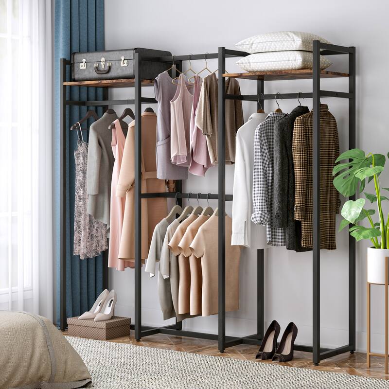 Garment Rack Heavy Duty Clothes Rack Free Standing Closet Organizer with Shelves and 4 hanging Rods - 18" wide
