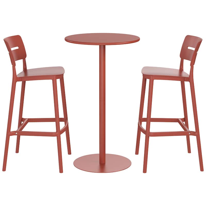 Frond and Form 2-Person Outdoor Round Dining Set Bar Height - Red