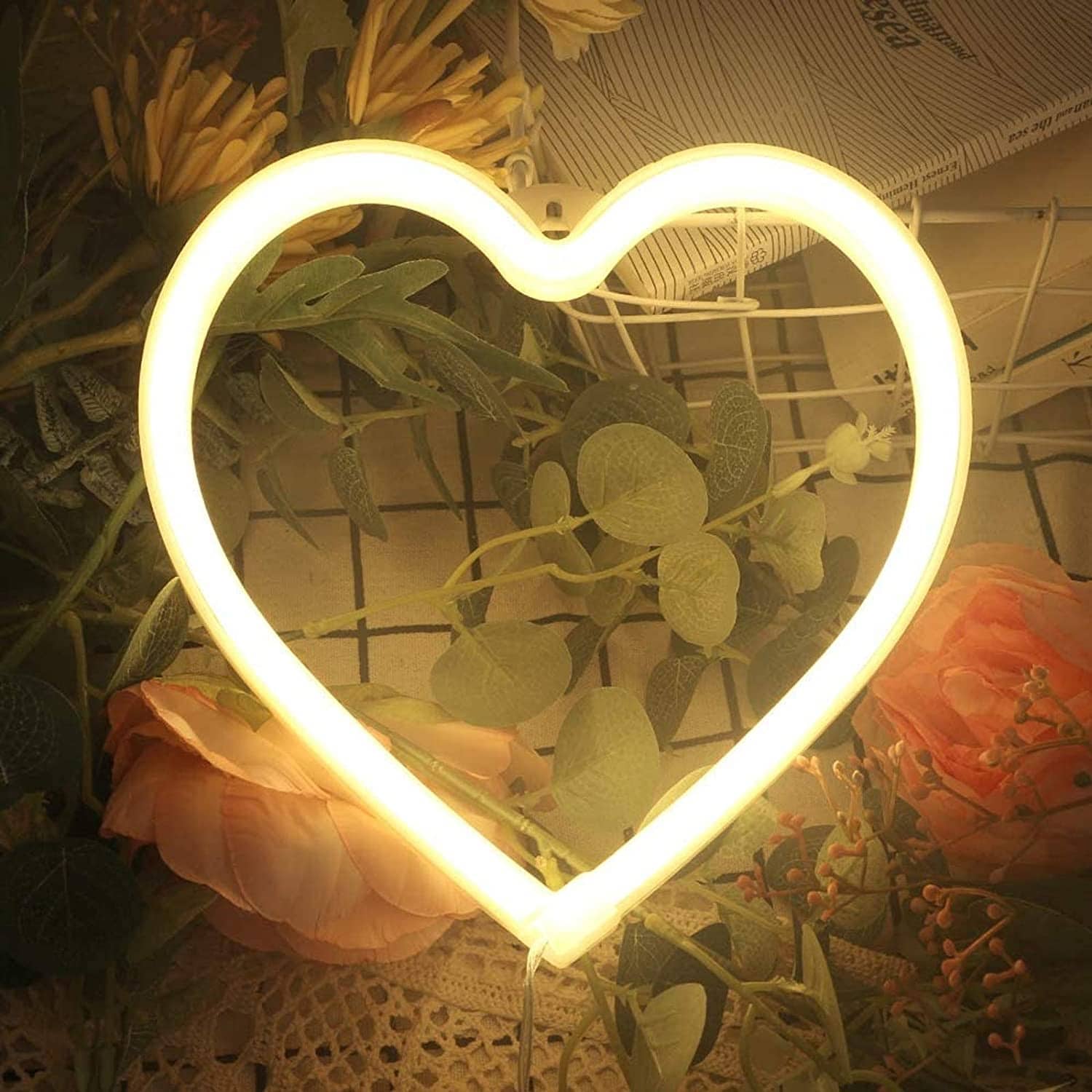 Heart Neon Signs for Wall Decor USB or Battery Decor Light Warm White Standard