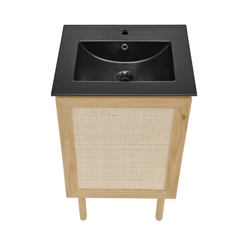 Classe 18 In. Natual Oak Bathroom Vanity With Black Ceramic Sink Top