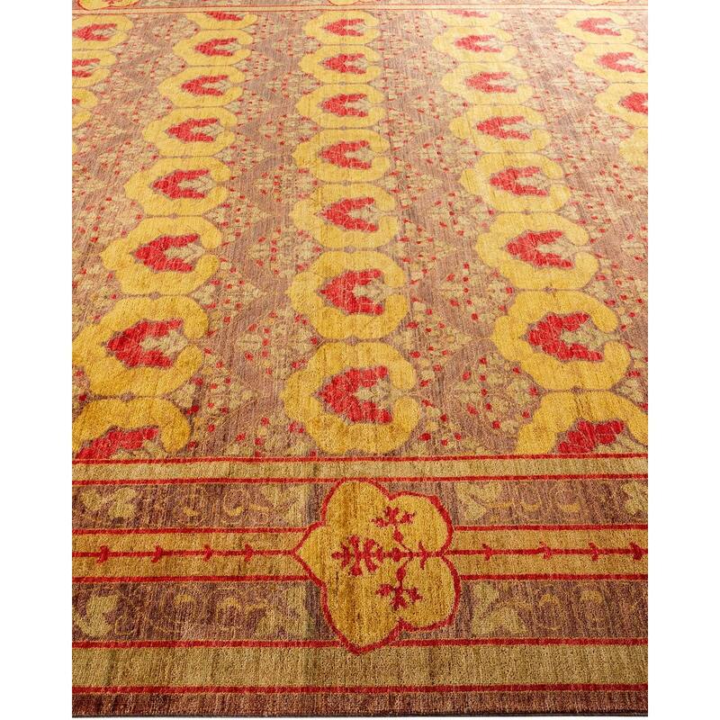 Overton Hand Knotted Wool Vintage Inspired Modern Contemporary Arts & Crafts Gray Area Rug - 9' 10" x 12' 6"