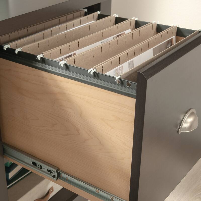 Wood Transitional Desk with 2 Smooth-Glide Drawers, Brown