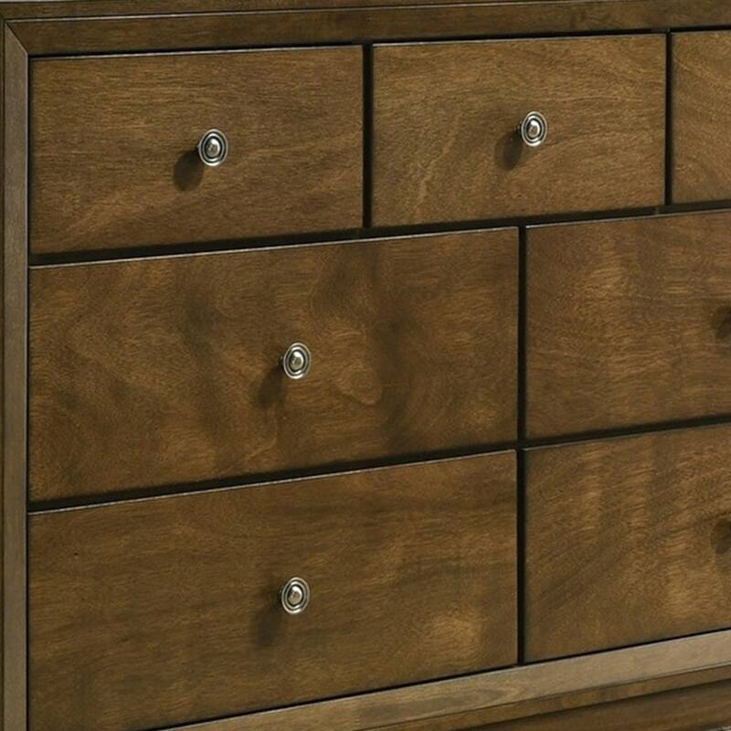 Rouk 7 Drawer Wide Dresser, Transitional, Walnut Brown Solid Wood