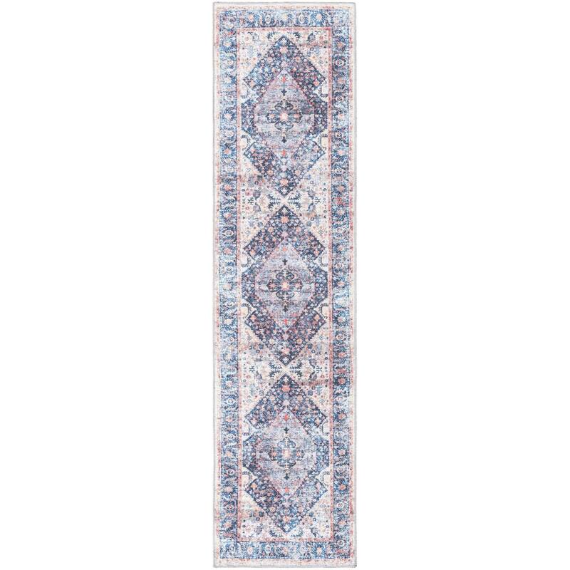 Traditional Tira Collection Area Rug - 2'x8' - Navy Blue