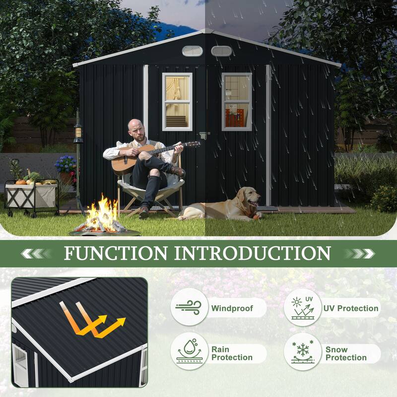Outdoor Storage Shed, 8x10 protective film, four daylight Windows Lockable Doors,A practical and thoughtful gift