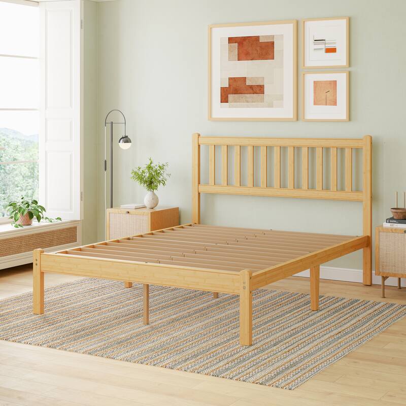 37 Inch Solid Bamboo Bed Frame with Headboard, Stylish & Sturdy Sleep Solution