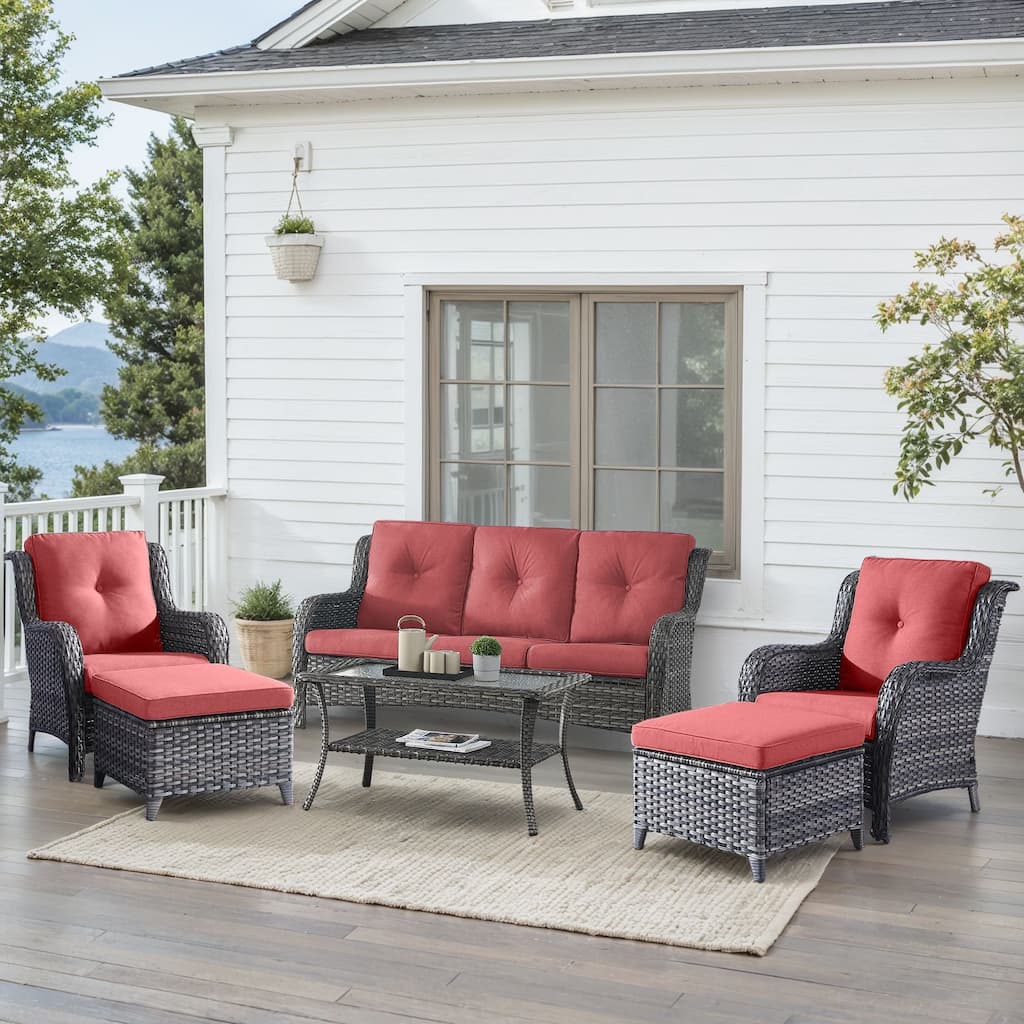 Outdoor Patio Chairs with Sofa Ottoman Grey-Red - Grey