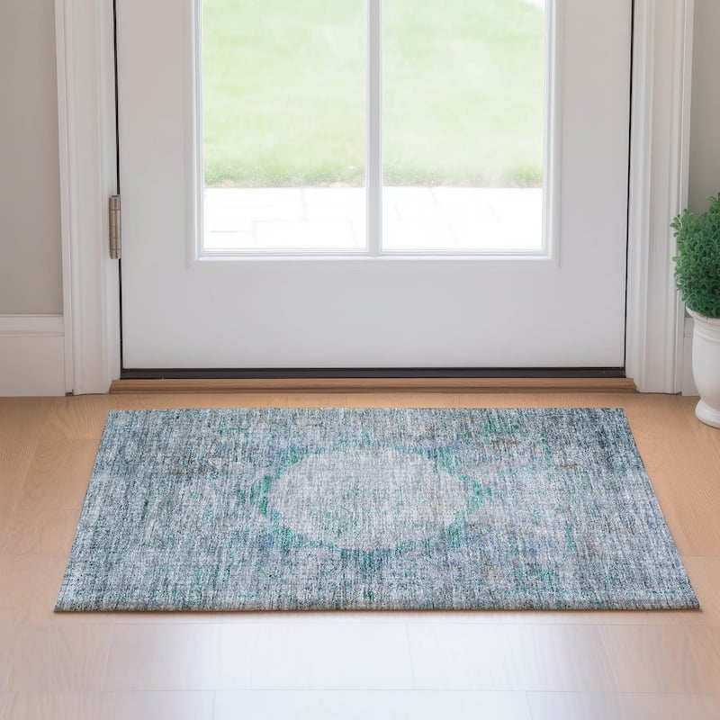 Premium Washable Super Soft Distressed Traditional Mayfield Rug - Teal - 1' 8" x 2' 6" - Rectangle