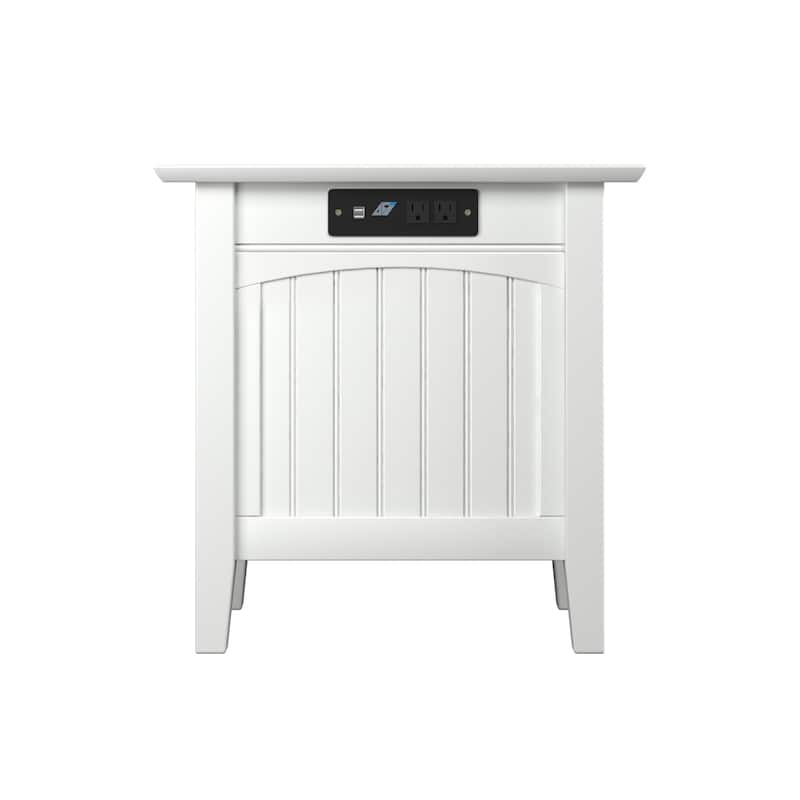 French Country Side Table with Charging Station - Walnut Finish Accent Table for Living Room - 22