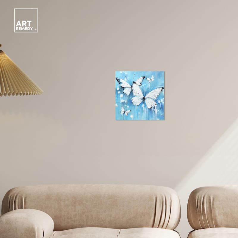Art Remedy Textured Blue Butterflies Gallery Wrapped Butterfly 1 Piece Canvas Wall Art