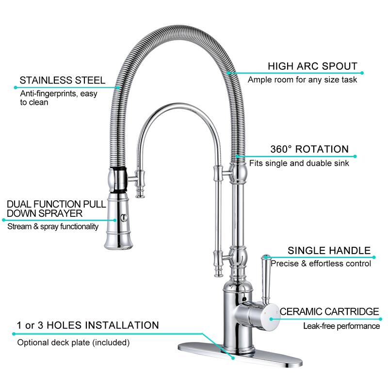 WOWOW Single Handle Gooseneck Pull Down Sprayer Kitchen Faucet