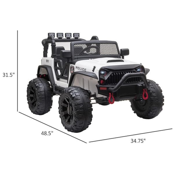Kids Ride On Car, 12V Electric Truck with Wide Seat, Remote Control, Music - White