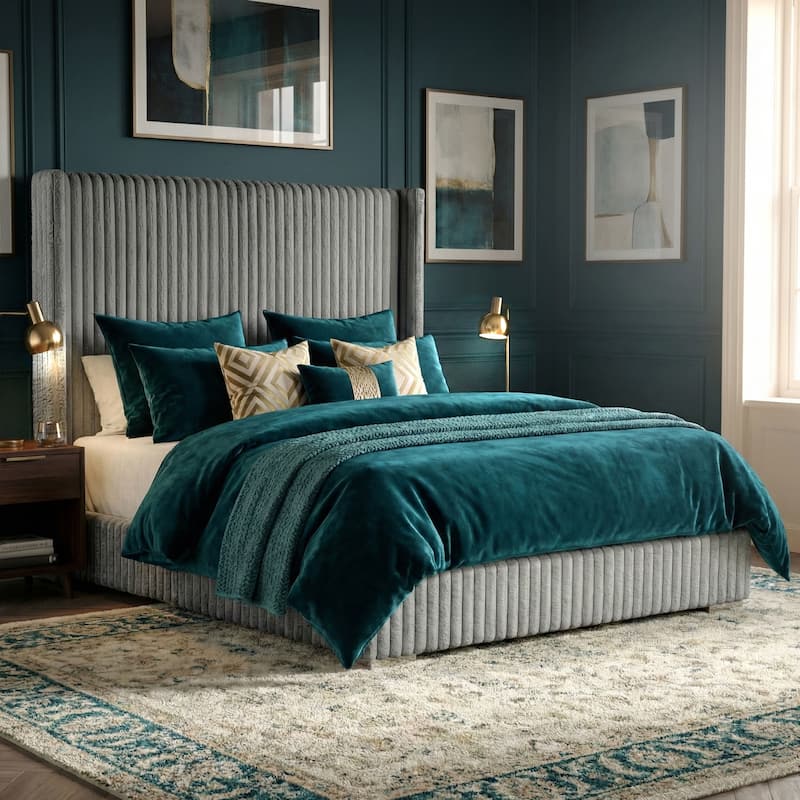 Furniture of America Draper Modern Chenille High Wingback Platform Bed - Grey - King