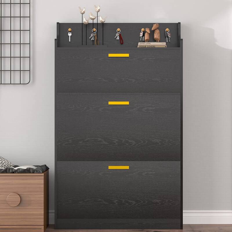 Javlergo Shoe Cabinet with 3 Flip-Up Drawers Freestanding Shoe Organizer with Adjustable Shelf for Entryway Hallway Living Room