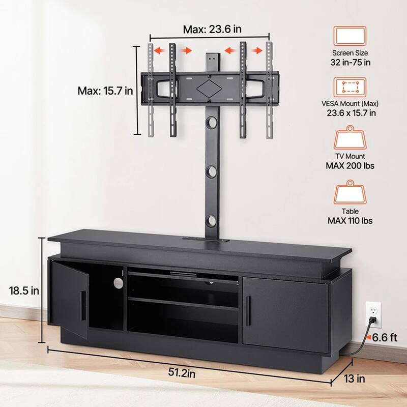 52" TV Stand with Mount for Up to 75 in TVs with Power Outlet - 50 inches