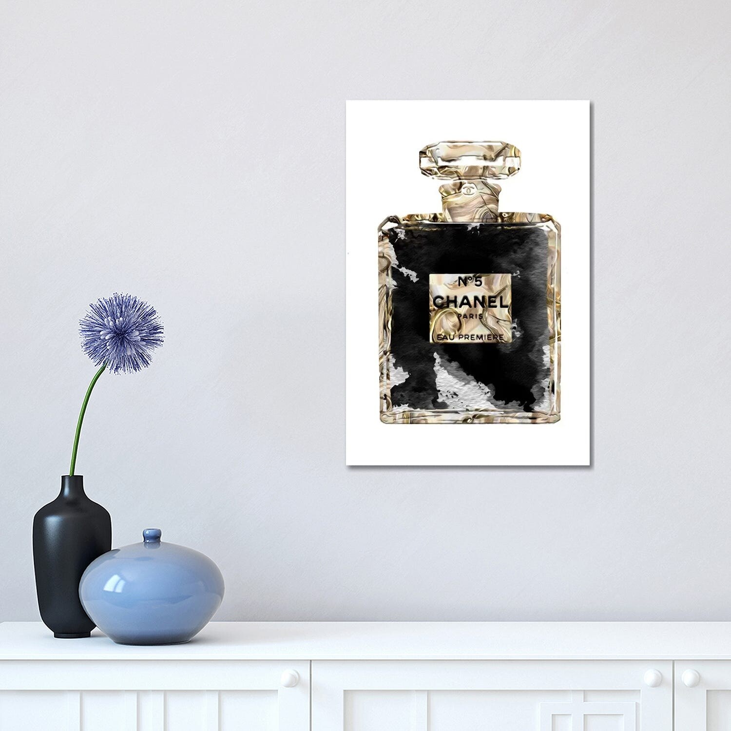 Madeline Blake Canvas Art Prints - Gold Perfume on Black ( Fashion > Hair & Beauty > Perfume Bottles art) - 37x37 in