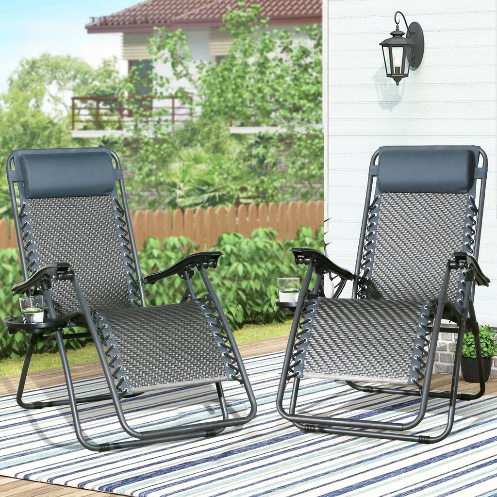 Adjustable Folding Wicker Patio Recliner Lounge Chair, Set of 2