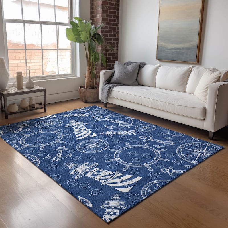 Premium Washable Super Soft Coastal Lighthouse Mayfield Rug - Navy - 3' x 5' - Rectangle