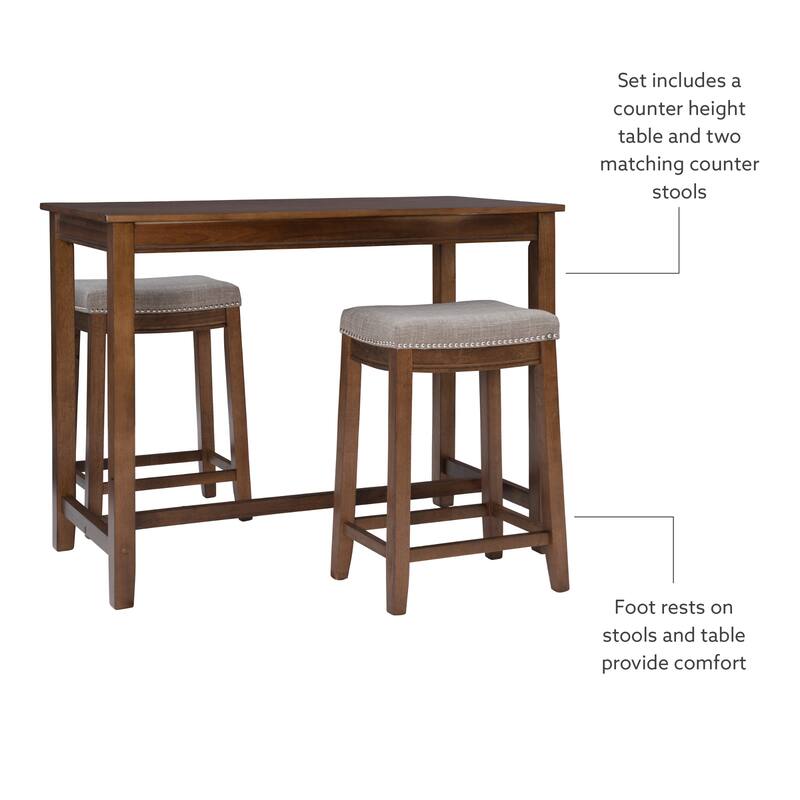 3-Piece Counter Table and Stools - 47.25" - Brown and Beige