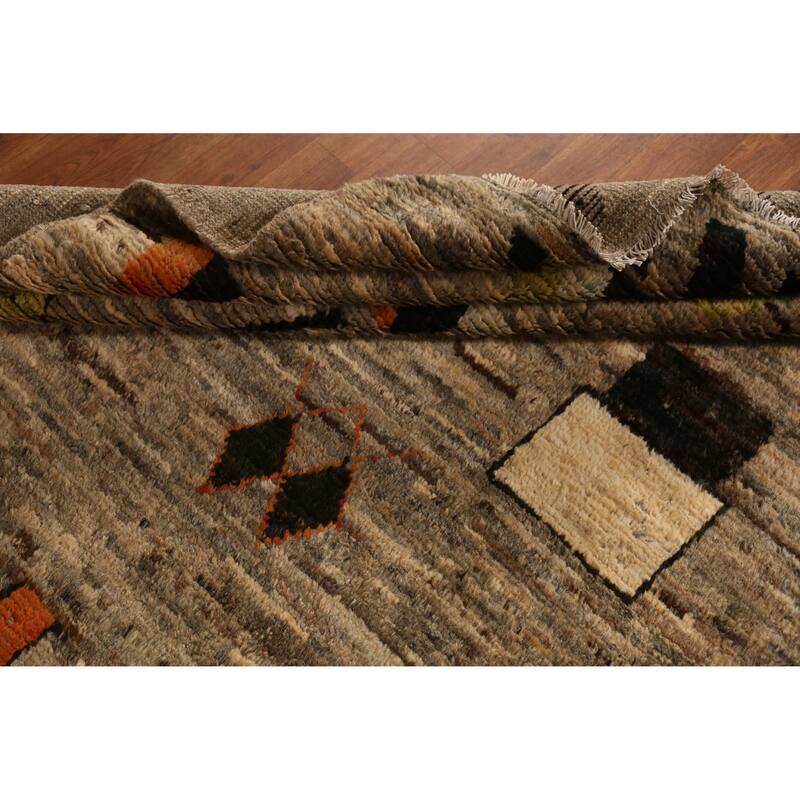 Geometric Beige Moroccan Oriental Area Rug Handmade Wool Carpet - 7'1" x 9'5"