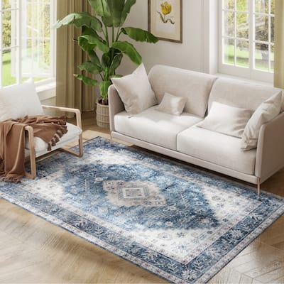 HOMCOM 4x6 Area Rug, Vintage Machine Washable Rug, Non-Slip Floor Carpet for Living Room, Bedroom, Dining Room, Home Office