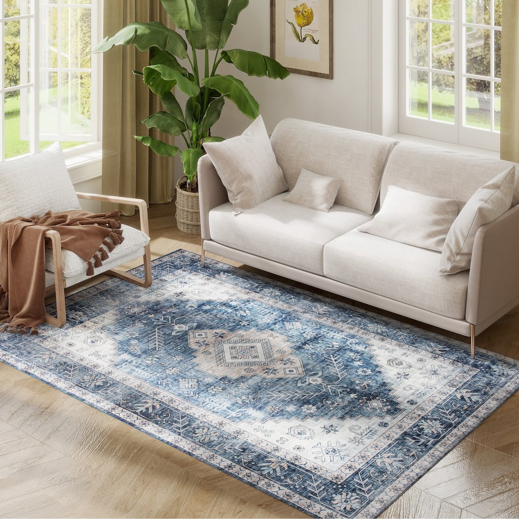 HOMCOM 4x6 Area Rug, Vintage Machine Washable Rug, Non-Slip Floor Carpet for Living Room, Bedroom, Dining Room, Home Office