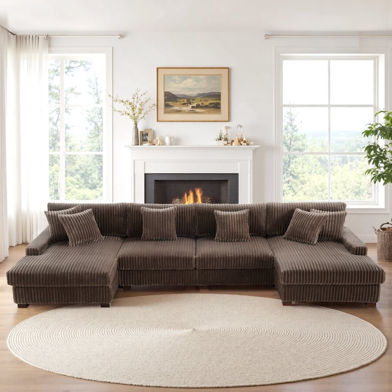 Anne 150" W Oversized Upholstered Modular Sectional Sofa - Light Brown-Type 2 - Symmetrical