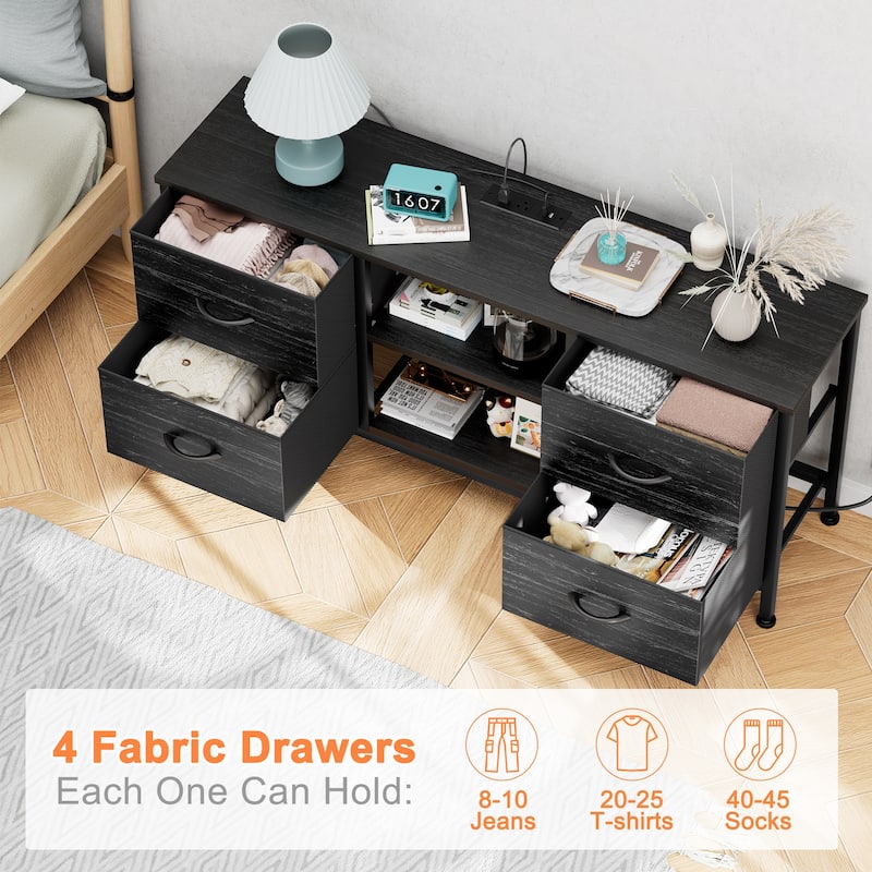 4 Drawer Dresser Fabric TV Stand Charging Station Chests of Drawers