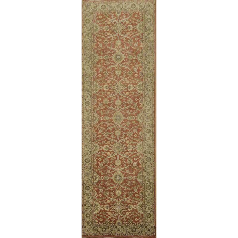 Hand Knotted Oriental 100% Wool Carpet Traditional All-Over Oranges & Rust Agra Runner Rug - 9' 6'' X 3' 0''